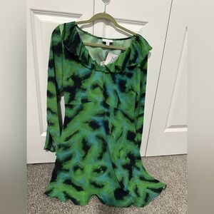 Topshop Ruffled Collar Trumpet Sleeve Silky Dress size 8